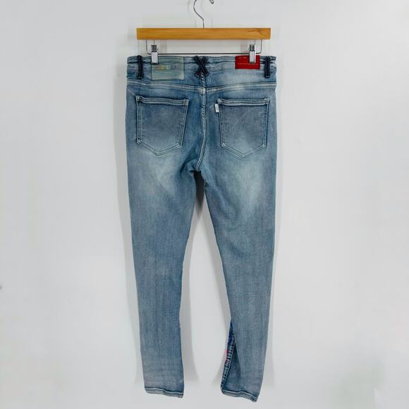 Pheelings Jeans Men’s 34 Blue Denim Skinny Fit Rainbow Gothic Logo Embroidered - Picture 2 of 12